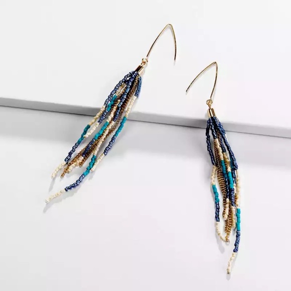 Jewelry - Blue Boho Tassel Seed Bead Drop Dangle Earrings